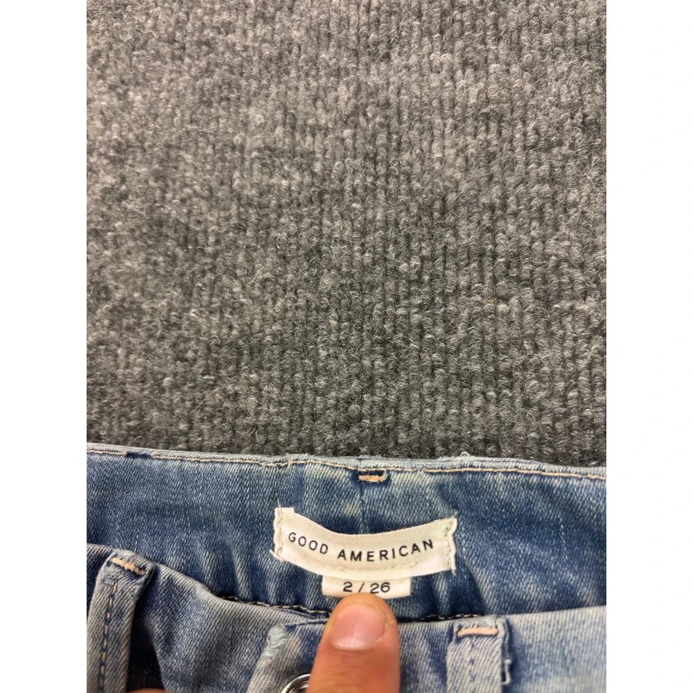 Good American Skinny Jeans Womens 2/26 Light Blue Distressed High Rise Raw Hem